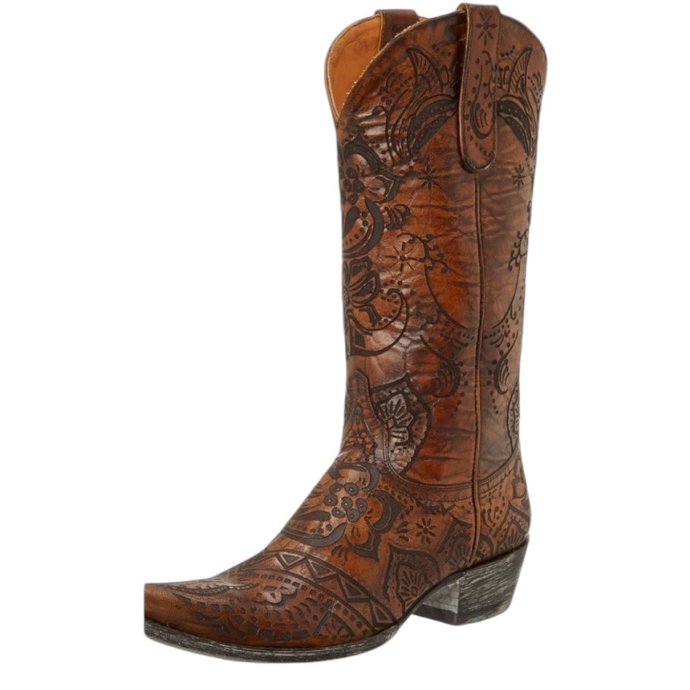 Old Gringo Brown Tooled Leather Western Heeled Boots